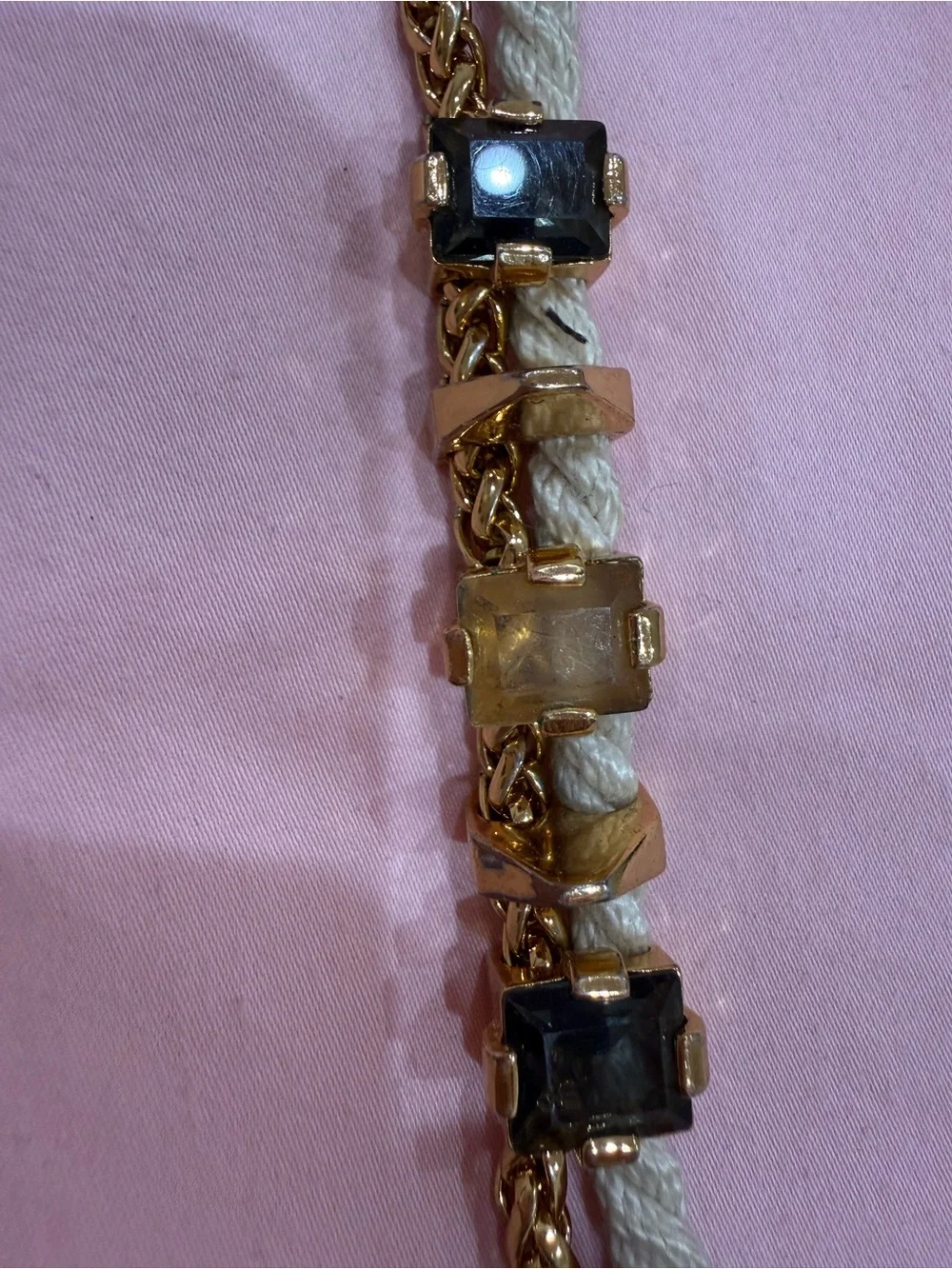 Gold Rope Bracelet with Brown and Amber Stones